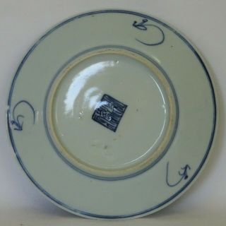 ANTIQUE CHINESE PORCELAIN SMALL BLUE,  WHITE HAND PAINTED PLATE,  6 