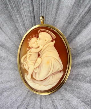 Shell Cameo Necklace Pendant Jesus Christ Religious In 14kt Gold