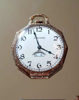 Antique 14k Gold Filled Hamilton Watch Co.  17 Jewels Mens Pocket Watch.