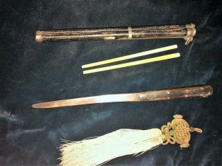 Antique Chinese Chopsticks & Knife Trousse Traveling Eatery Set 1 No Sword