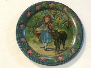 1910 - 20 Little Red Riding Hood - Big Bad Wolf Tin Litho Dish - Tray Ohio Art Bryan