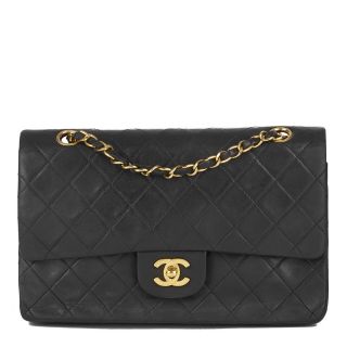 Chanel Black Quilted Lambskin Vintage Medium Classic Double Flap Bag Hb2809