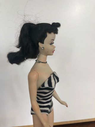 RARE Vintage 1959 850 3 Barbie BODY with Ponytail HEAD - Stripe Swimsuit 10
