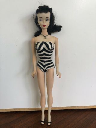 Rare Vintage 1959 850 3 Barbie Body With Ponytail Head - Stripe Swimsuit
