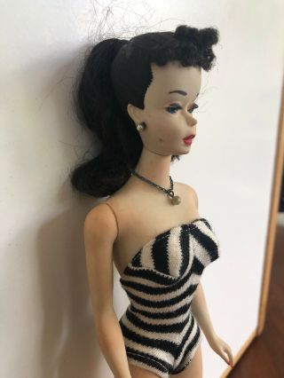 RARE Vintage 1959 850 3 Barbie BODY with Ponytail HEAD - Stripe Swimsuit 2