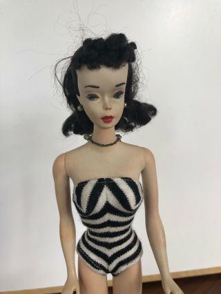 RARE Vintage 1959 850 3 Barbie BODY with Ponytail HEAD - Stripe Swimsuit 9