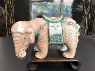 Stunning Antique Chinese Famille Rose Porcelain Elephant Statue
