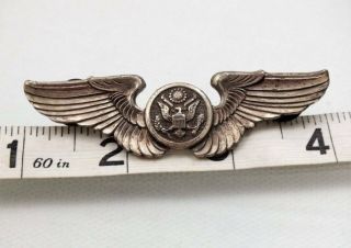 Ww 2 Sterling Silver Us Army Air Force Wings 3 " Lapel Pin Military 19.  2 Grams