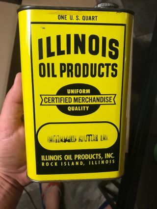 Vintage Illinois Oil Co Outboard Motor Oil Can Great Graphics Rare Flat Quart