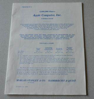 Apple Ipo Stock Offering Prospectus Steve Jobs Collectible Vintage Computer