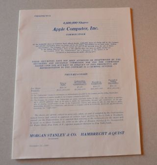 Apple IPO Stock Offering Prospectus Steve Jobs Collectible Vintage Computer 2