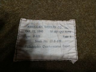 Military Blanket WWII WW2 US Army Green Wool 1940 American Woolen co Type 1 2