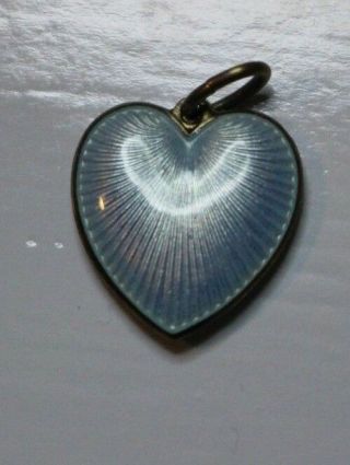 Vintage Blue Enamel Puffy Heart Charm,  Rare Double - Sided Enamel Sterling Silver