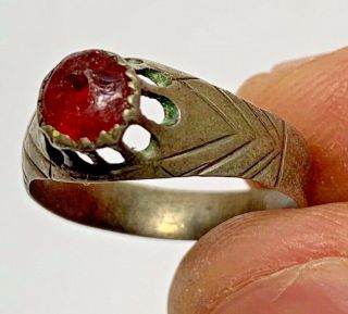 Ancient Roman Silver Ring With Rare Red Stone 2.  1gr 24mm (inner 17.  5mm)