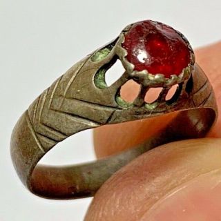 ANCIENT ROMAN SILVER RING WITH RARE RED STONE 2.  1gr 24mm (inner 17.  5mm) 2