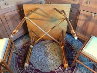 Vintage Wood & Rattan Two Side Chairs and Table Indoor/Outdoor Patio Set 11