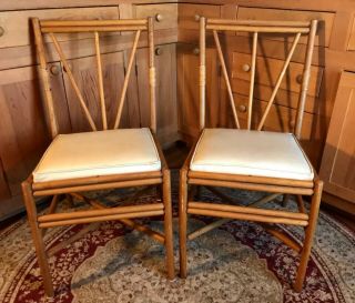 Vintage Wood & Rattan Two Side Chairs and Table Indoor/Outdoor Patio Set 7