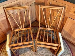 Vintage Wood & Rattan Two Side Chairs and Table Indoor/Outdoor Patio Set 8