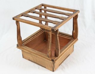 Antique Japanese Signed Wood Kotatsu Stand Hibachi Brazier Copper Liner