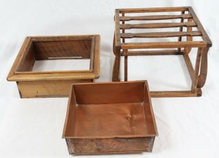 Antique Japanese Signed Wood Kotatsu Stand Hibachi Brazier Copper Liner 2