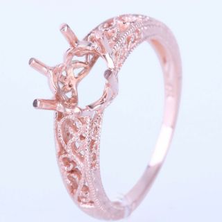 14k Rose Gold 7.  5 - 8mm Round Semi Mount Setting Engagement Vintage Antique Ring