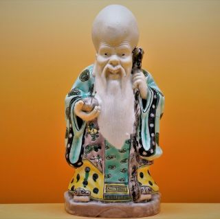 19th Century - Fine Antique Chinese Porcelain Shou Peach Old Man Shouxing Figure