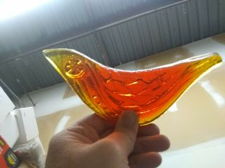 Vintage Blenko Tangerine Glass Flat Bird Sculpture