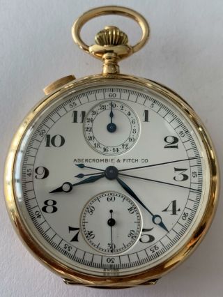 Angelus Abercrombie & Fitch Co.  14k Gold Split Seconds Chronograph Pocket Watch