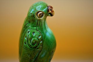 YUAN Ming Dynasty,  Chinese Sancai,  Cizhou Ware,  GREEN PARROT Bird INCENSE HOLDER 2
