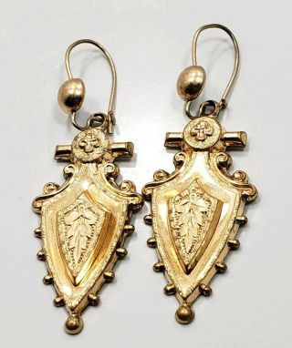 Antique Victorian Edwardian Yellow Gold Filled Detailed Ladies Earrings