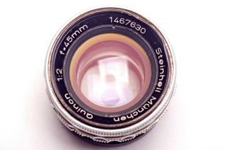 ,  ULTRA RARE LENS STEINHEIL MUNCHEN QUINON 45MM/2.  0 LEICA 39MM MADE IN GERMANY 9