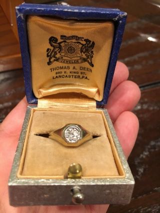 Estate 14k Yellow Gold Diamond Solitaire Ring Half Carrot With Jewelers Box 1940