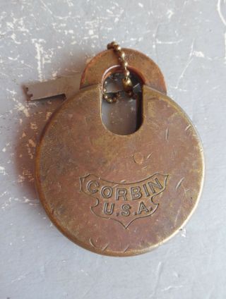 Scarse Brass Vintage Antique - Corbin - Push Key Advertising Lock Padlock W Key
