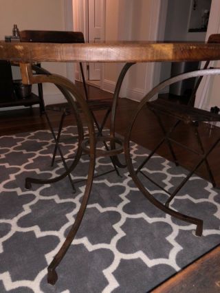 Vintage Antique French Wood And Metal Bistro Table Cast Iron Art Deco 3
