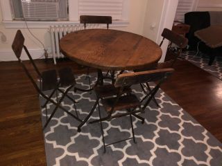 Vintage Antique French Wood And Metal Bistro Table Cast Iron Art Deco 4
