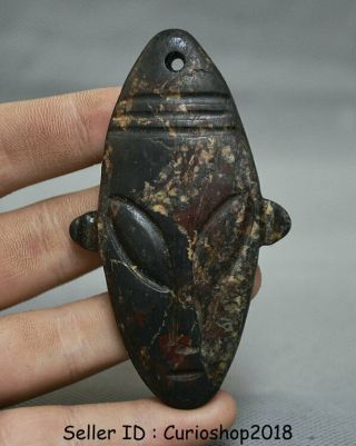 3.  4 " Old Chinese Hongshan Culture Meteorolite Stone Carved Sun God Face Pendant
