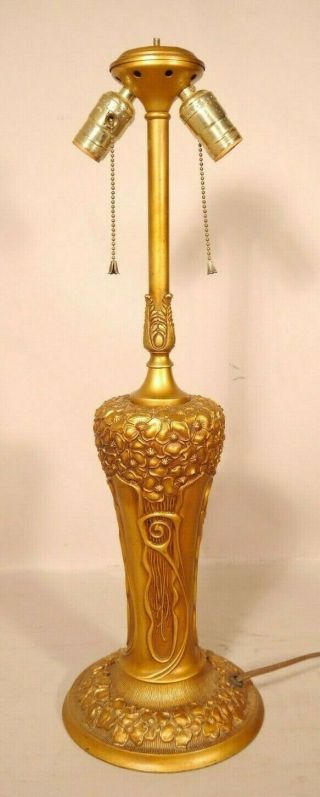 Antique Art Nouveau Style Gold Gilt Table Lamp Base Charles Parker Co Meriden Ct