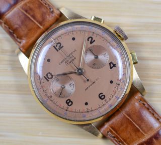 Vintage Chronograph Suisse 18k Pink Gold Chronograph Watch Sharp Serviced