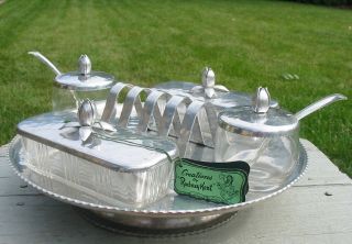 Vtg RARE Rodney Kent Hammered Aluminum Dish Set Breakfast Serving Lazy Susan Old 2