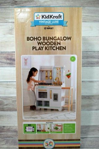 Kidkraft Vintage Luxe Boho Bungalow Wooden Play Kitchen Set Toy Lights And Sound