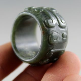 Chinese Hand - Carved Natural Green Jade Thumb Ring,  Jade Banzhi 0293