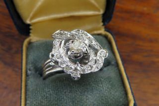 Vintage palladium ART DECO ANTIQUE 1920 ' s DIAMOND ENGAGEMENT COCKTAIL ring C4 2