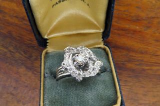 Vintage palladium ART DECO ANTIQUE 1920 ' s DIAMOND ENGAGEMENT COCKTAIL ring C4 4