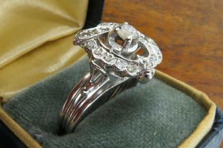 Vintage palladium ART DECO ANTIQUE 1920 ' s DIAMOND ENGAGEMENT COCKTAIL ring C4 6