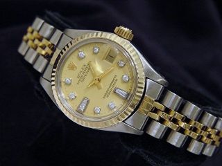 Rolex Datejust Lady 14K Yellow Gold Stainless Steel Watch Champagne Diamond 6917 3