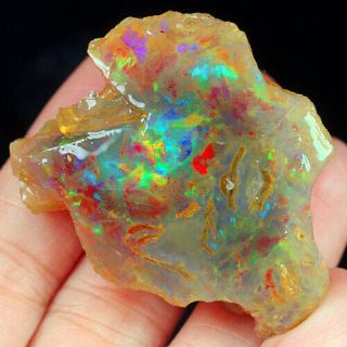 117ct Natural Ethiopian Crystal Black Opal Play Of Color Rough Specimen Ysjg880