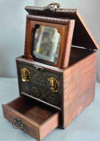 Collectable Handwork Ancient Old Boxwood Carve Flower Belle Fashion Jewelry Box
