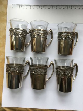 German Silver Antique Tea Glass Holders Marked 800,  Replacement Shot Glasses.