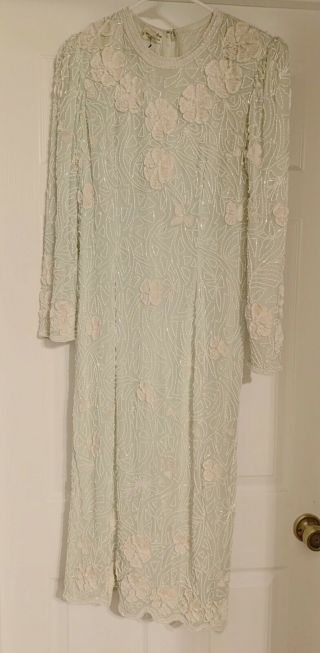 Judith Ann Creations Vintage Pure Silk Hand Beaded Dress Rare Made In India