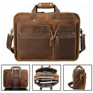 Men Vintage Leather Travel Messenger Bag For 17 " Laptop Briefcase Tote Satchel